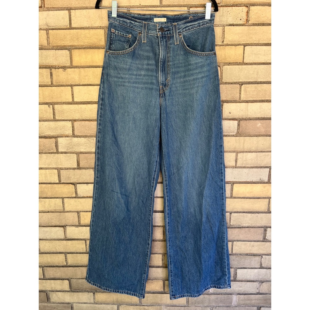 Levis Cinch Baggy High Rise Wide Leg Jeans Medium Wash Blue Size 27